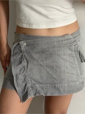 Gray Denim Mini Skirt with Wrap Front
